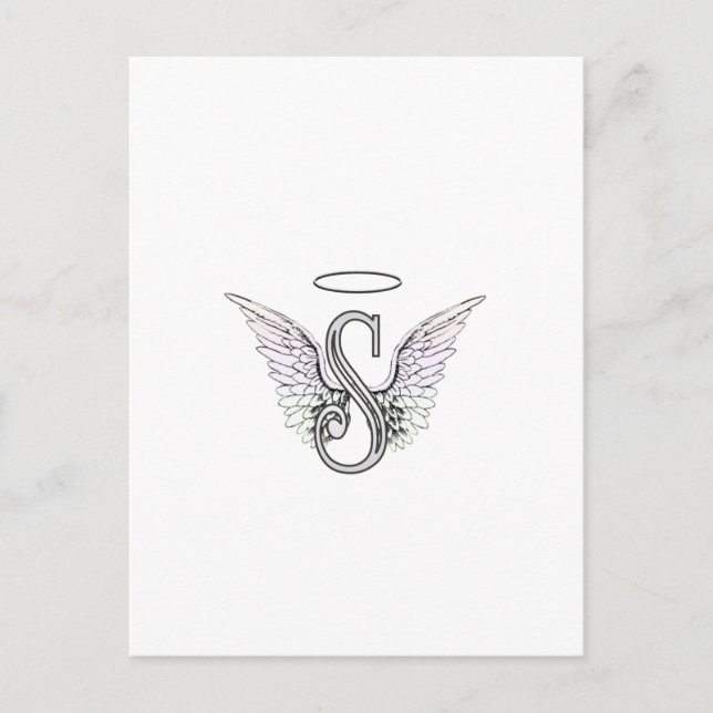 Postal Letra S Monograma inicial con Angel Wings & Halo (Anverso)