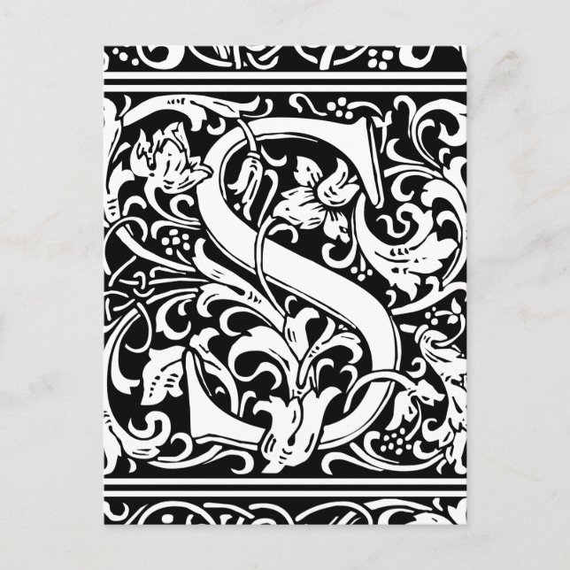 Postal Letra S Monograma medieval Art Nouveau (Anverso)
