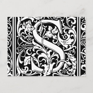 Postal Letra S Monograma Medieval Vintage Inicial