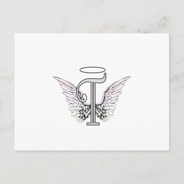 Postal Letra T Monograma inicial con Angel Wings & Halo (Anverso)