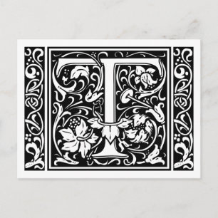 Postal Letra T Monograma Medieval Art Nouveau