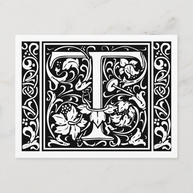Postal Letra T Monograma medieval Art Nouveau (Anverso)