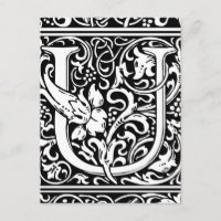 Letra U Monograma medieval Art Nouveau