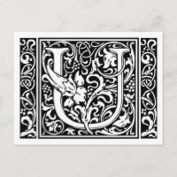 Letra U Monograma medieval Art Nouveau