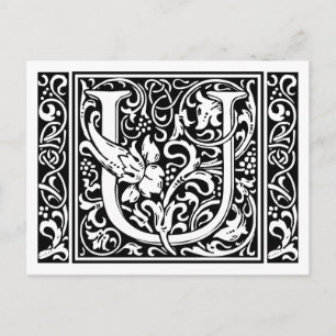 Postal Letra U Monograma Medieval Art Nouveau