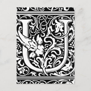 Postal Letra U Monograma Medieval Arte Nouveau