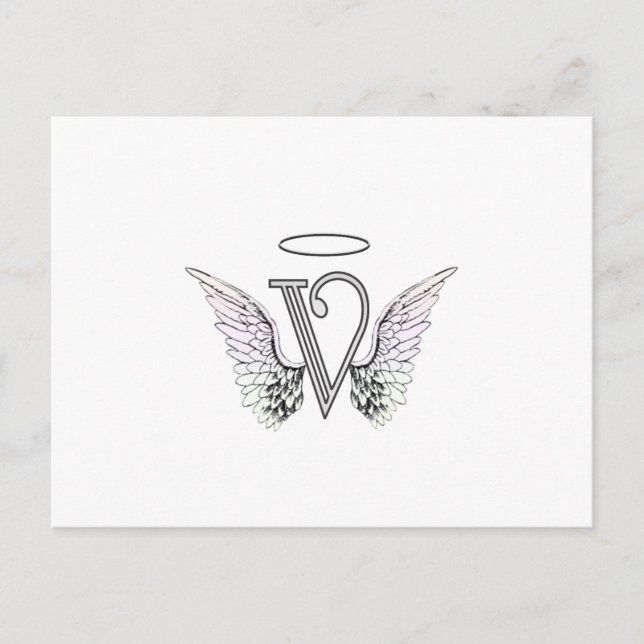 Postal Letra V Monograma inicial con Angel Wings & Halo (Anverso)