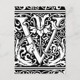 Postal Letra V Monograma Medieval Art Nouveau