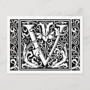 Postal Letra V Monograma Medieval Art Nouveau