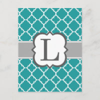 Letra verde azulada azul monograma L quatrefoil