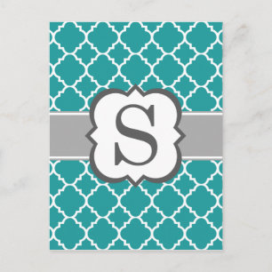 Postal Letra verde azulada azul monograma S Quatrefoil