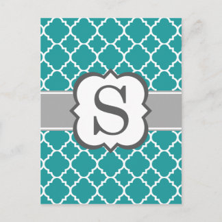 Postal Letra verde azulada azul monograma S Quatrefoil