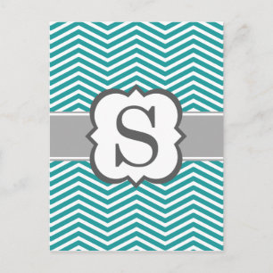 Postal Letra verde azulada monograma blanco S Chevron