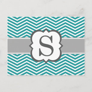 Postal Letra verde azulada monograma blanco S Chevron