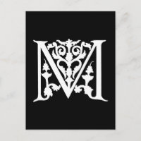 Letra vintage M Monograma Blanco negro "M" Inicial