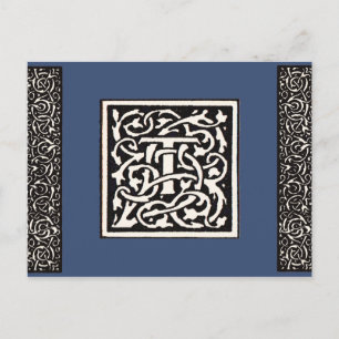 Postal Letra vintage monograma T Art Nouveau