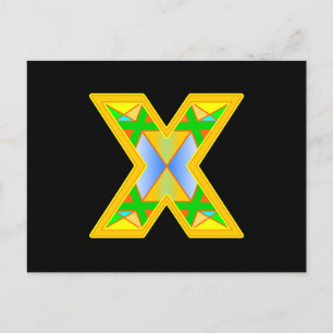 Postal Letra X contorno amarillo Mini verde x 4