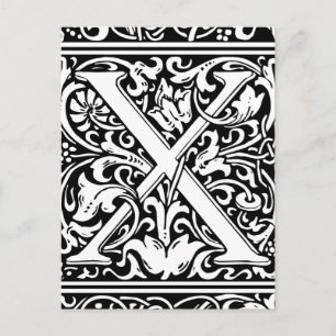 Postal Letra X Monograma Medieval Art Nouveau