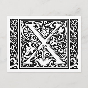 Postal Letra X Monograma Medieval Art Nouveau