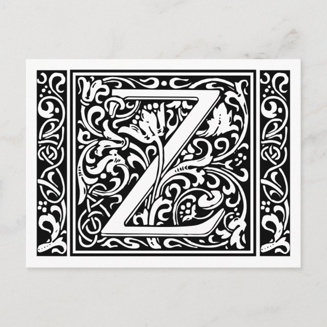 Postal Letra Z Monograma medieval Art Nouveau (Anverso)