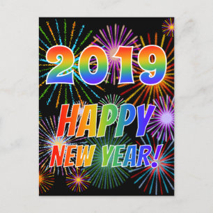 Postal Letras arcoiris "2019" + "¡FELIZ AÑO NUEVO!"