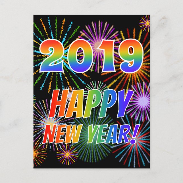 Postal Letras arcoiris "2019" + "¡FELIZ AÑO NUEVO!" (Anverso)