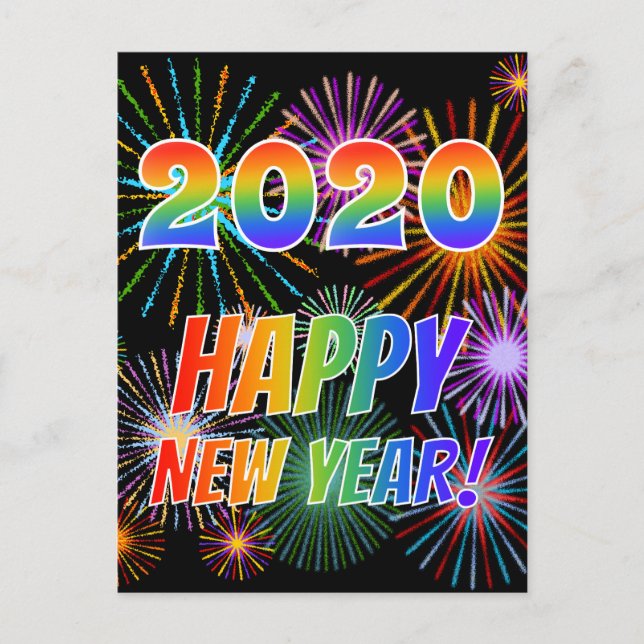 Postal Letras arcoiris "2020" + "¡FELIZ AÑO NUEVO!" (Anverso)