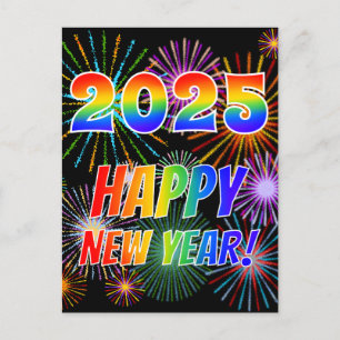 Postal Letras arcoiris "2025" + "¡FELIZ AÑO NUEVO!"