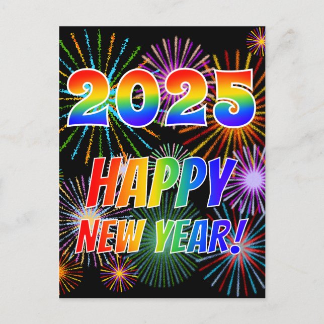 Postal Letras arcoiris "2025" + "¡FELIZ AÑO NUEVO!" (Anverso)