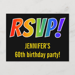 Postal Letras arcoiris simples y coloridas "RSVP!" + Even