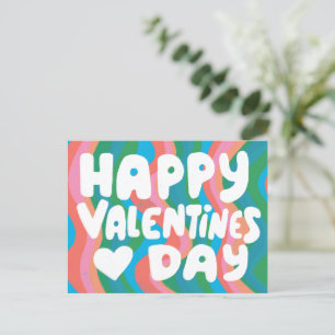 Postal Letras de burbuja de San Valentín con bandas retro