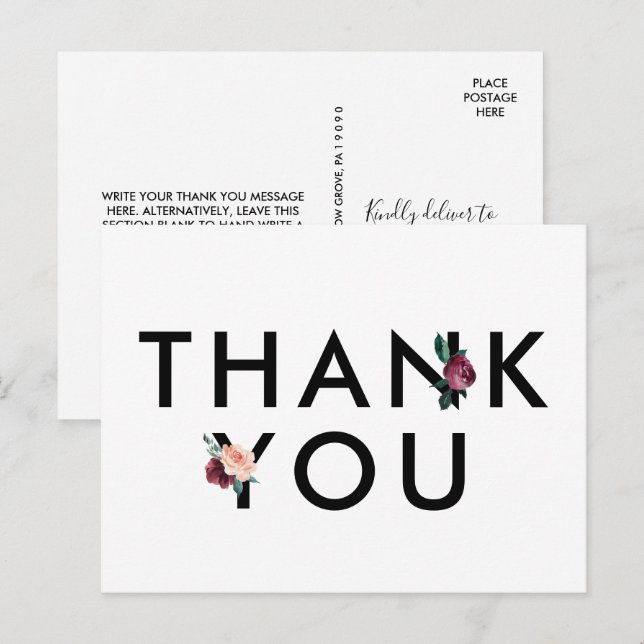 Postal Letras de flor | Maroon Gracias (Anverso / Reverso)