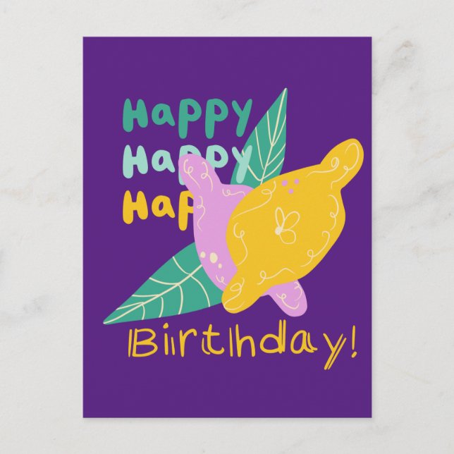 Postal Letras Feliz Cumpleaños Arte Limón Brillante (Anverso)