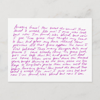 Postal Letras manuscritas de Amazing Grace