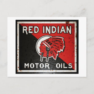 Postal Letrero de aceite de motor indio rojo oxidado.