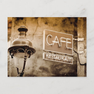 Postal Letrero de café sepia, París, Francia