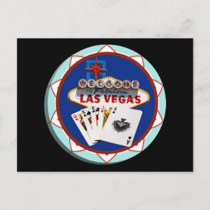 Postal Letrero de Las Vegas y ficha de póquer
