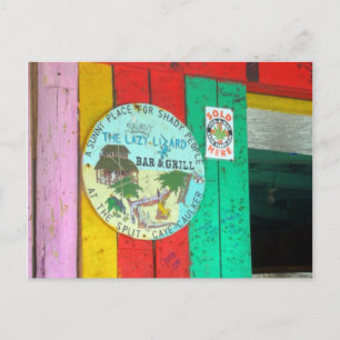 Postal Letrero de Lazy Lizard en Caye Caukler Belice Tarj