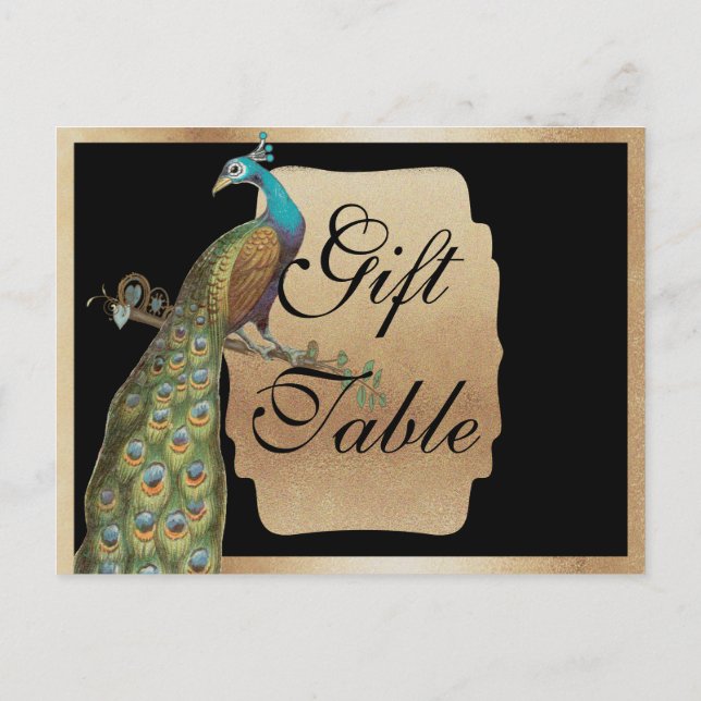 Postal Letrero de mesa regalo de oro de pavo real (Reverso)