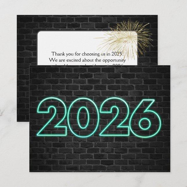 Postal Letrero de neón de Año Nuevo 2026 de agradecimient (Anverso / Reverso)
