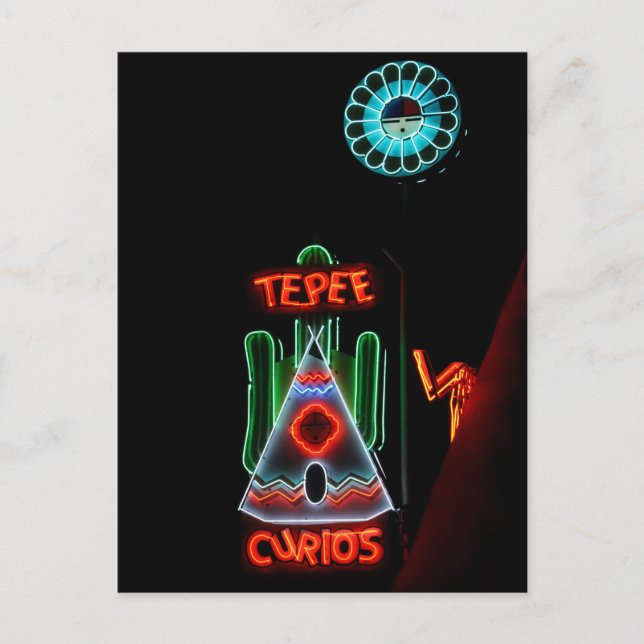 Postal Letrero de neón Tepee Curios, Tucumcari, N.M. (Anverso)