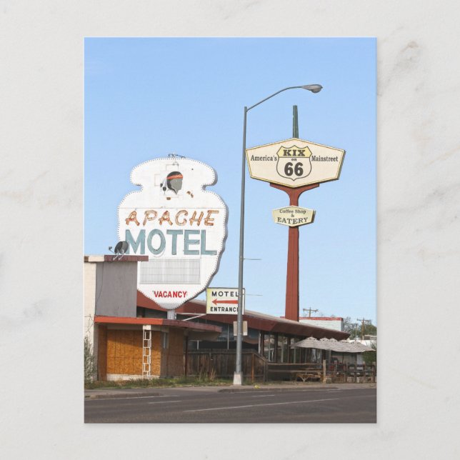 Postal Letrero del motel Apache, Tucumcari, Nuevo México (Anverso)