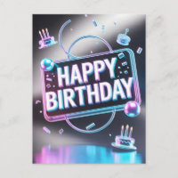 Letrero Neon 3D "Feliz Cumpleaños" Futurista
