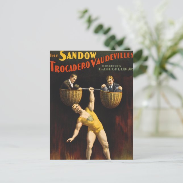 Postal Levantador de pesas Eugen Sandow Vaudeville (Anverso de pie)