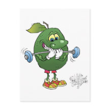 Levantamiento de pesas aguacate, en una postal.