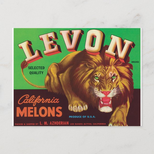 Postal Levon Melons Tiger Los Banos Blythe California Art (Anverso)