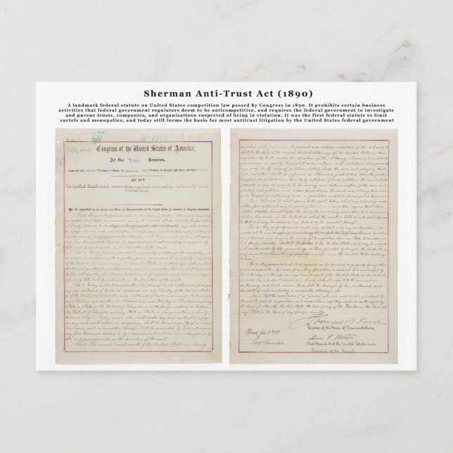 Postal Ley de antimonopolio de Sherman, de 2 de julio de  (Anverso)