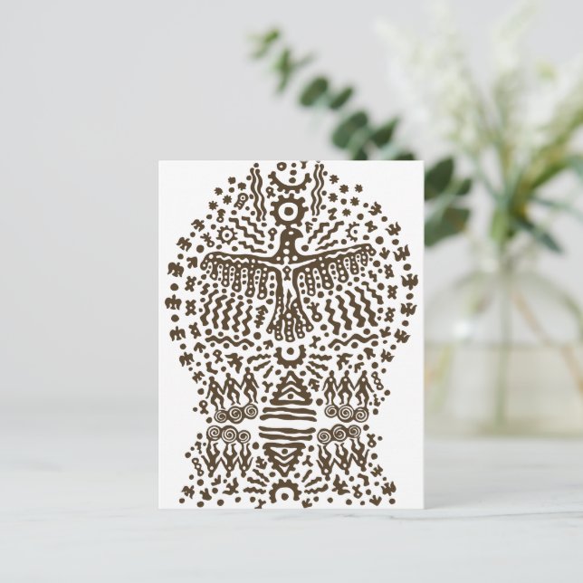 Postal Leyenda antigua: Pájaros gigantes y tiendas tribal (Anverso de pie)