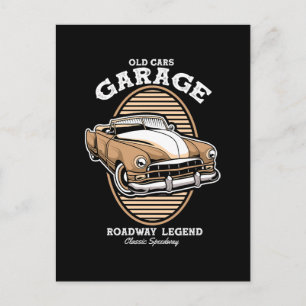 Postal Leyenda de la carretera del garaje de coches antig