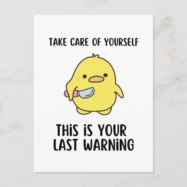 Postal Leyenda de pato amarillo gracioso dice (Anverso)